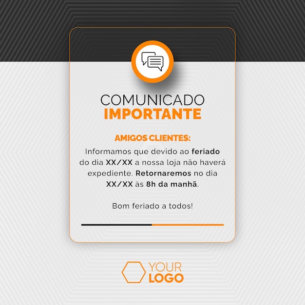 plantilla de redes sociales de alimentación anuncio importante amigos y clientes fondo negro con naranja