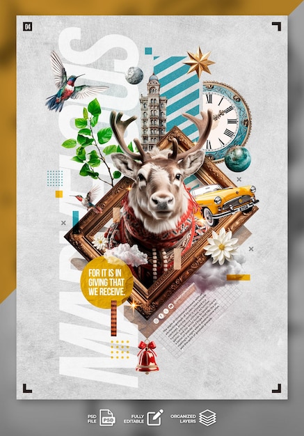 Plantilla de redes sociales de arte de collage de póster digital de Navidad