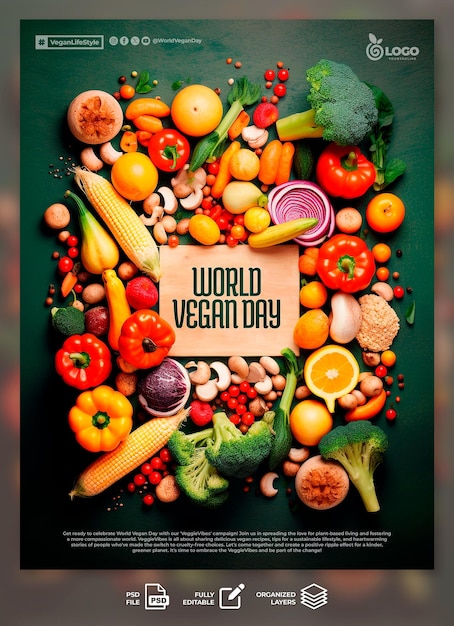 Plantilla de redes sociales del cartel del día mundial del vegano