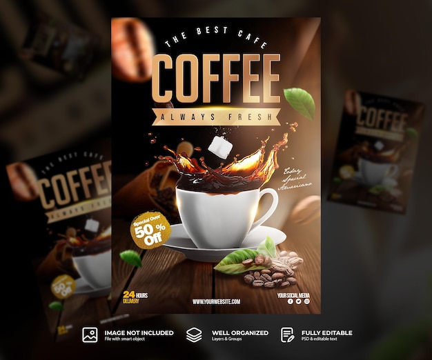 PSD plantilla de redes sociales de cartel de promoción de menú de café