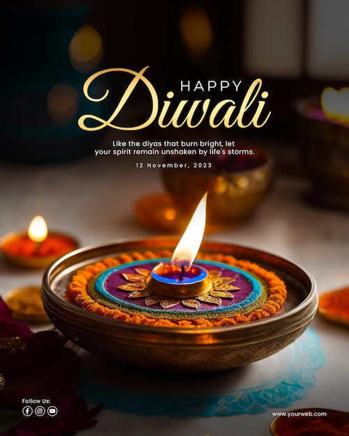 Plantilla de redes sociales de celebración del festival de la lámpara de aceite feliz diwali