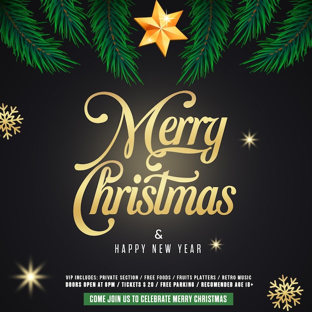 Plantilla de redes sociales cuadradas de volante de fiesta de evento de feliz Navidad