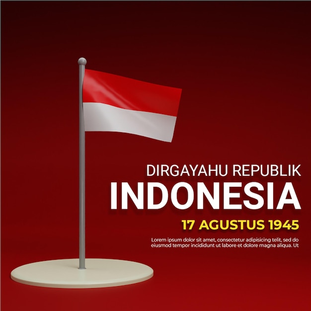 Plantilla de redes sociales del día de la independencia de Indonesia 3D