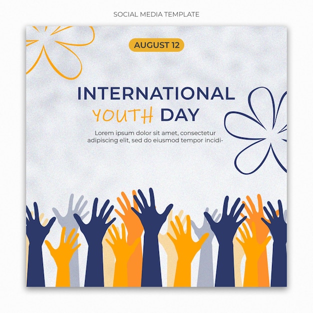 Plantilla de redes sociales del Día Internacional de la Juventud para el feed de publicaciones de Instagram