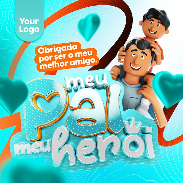 Plantilla de redes sociales para el día del padre de brasil con sello e ilustración 3d