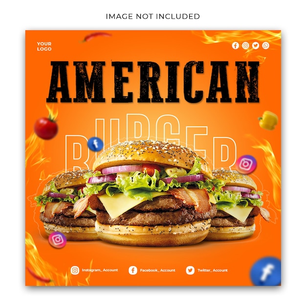 Plantilla de redes sociales de hamburguesa americana