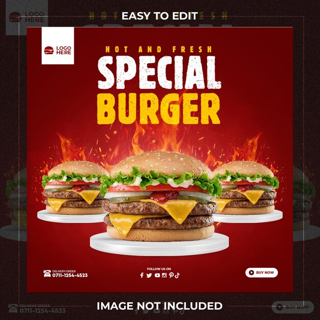 Plantilla para redes sociales de hamburguesa especial sabrosa