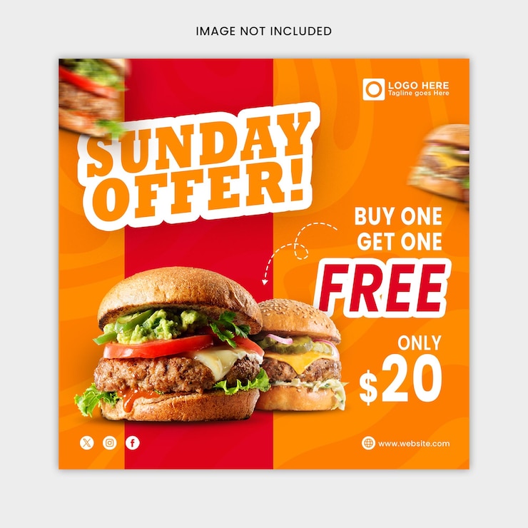 PSD plantilla de redes sociales para la oferta de comida de hamburguesas
