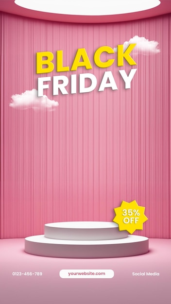 PSD plantilla de redes sociales de podio de productos rosados del viernes negro con texto editable