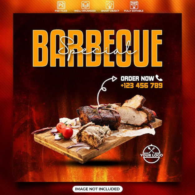 Plantilla de redes sociales de póster de comida a la barbacoa