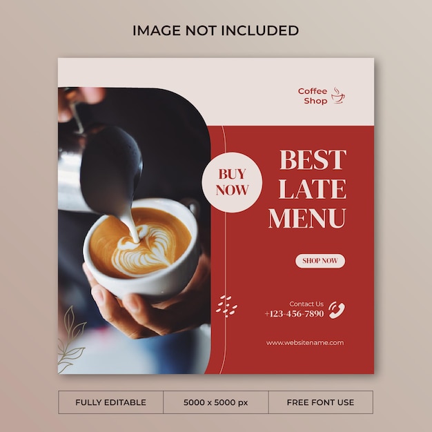 PSD plantilla de redes sociales de publicación de instagram de cafetería