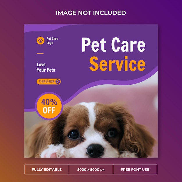 PSD plantilla de redes sociales de publicación de instagram de cuidado de mascotas
