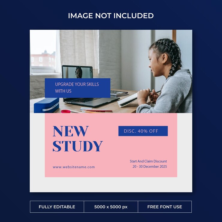 PSD plantilla de redes sociales de publicación de instagram de curso en línea