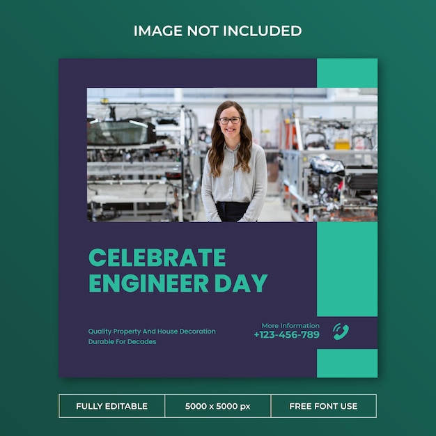 Plantilla de redes sociales de publicación de instagram del día de los ingenieros