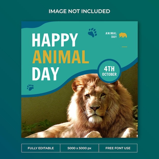 PSD plantilla de redes sociales de publicación de instagram del día mundial de los animales