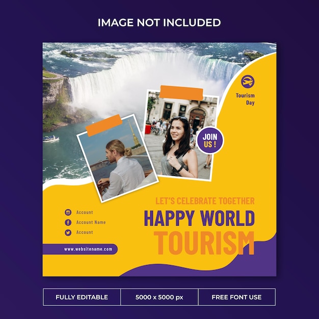 PSD plantilla de redes sociales de publicación de instagram del día mundial del turismo