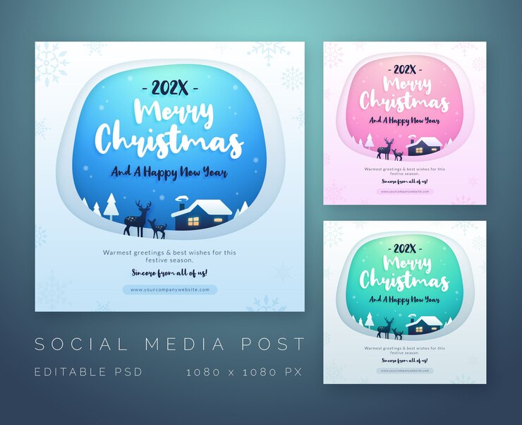 Plantilla de redes sociales de saludos de feliz navidad y próspero año nuevo