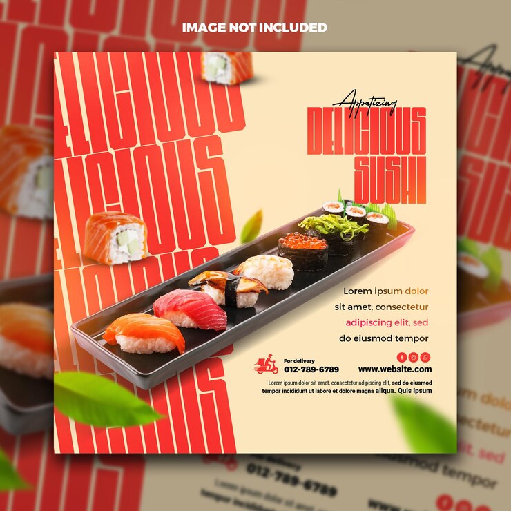 PSD la plantilla de las redes sociales de sushi delicioso