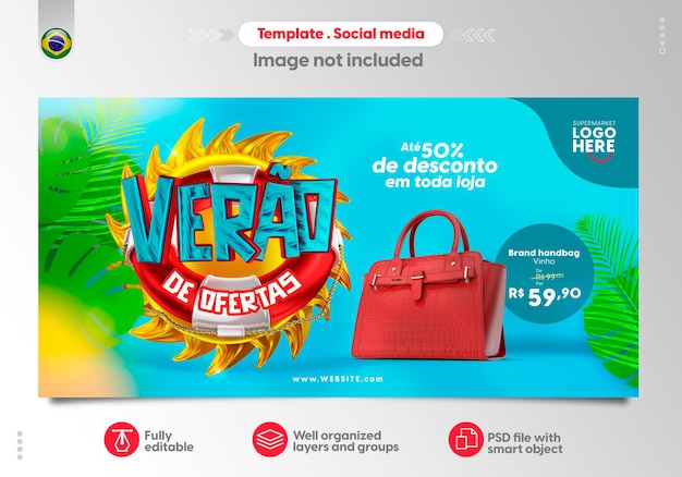 Plantilla de redes sociales de ventas de verano con texto en 3d y textos editables