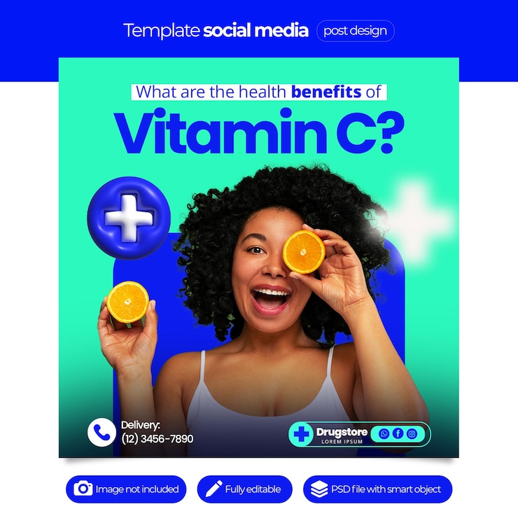 PSD plantilla de redes sociales de vitamina c para la farmacia