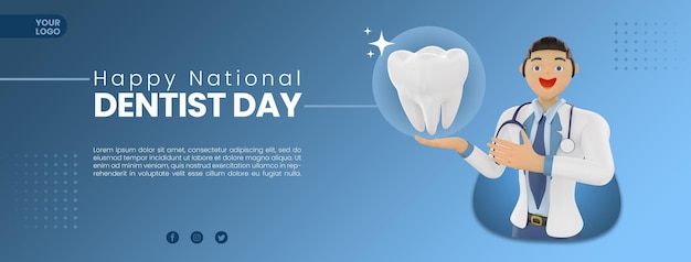 PSD plantilla de renderizado 3d de anuncios de banner del día nacional del dentista