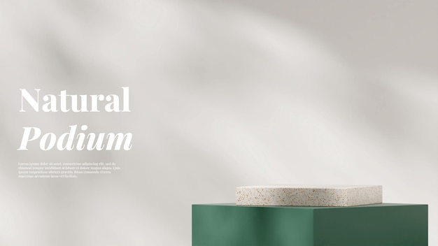 plantilla de representación 3d mínima de terrazo y podio verde en paisaje con fondo blanco