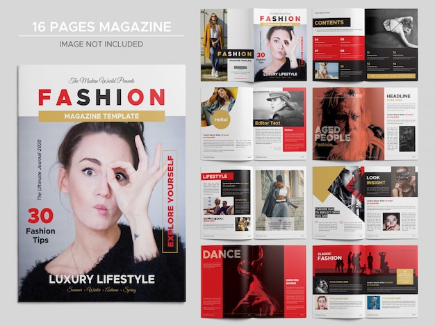 PSD plantilla de revista de moda de 16 páginas
