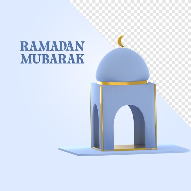 Plantilla de saludo de Ramadán con una representación 3D de una mezquita