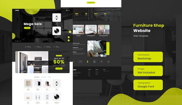 PSD plantilla de sitio web de comercio electrónico de tienda online de muebles e interiores