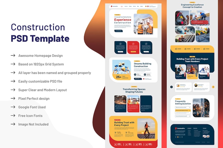 PSD plantilla de sitio web de construcción de psd página de inicio