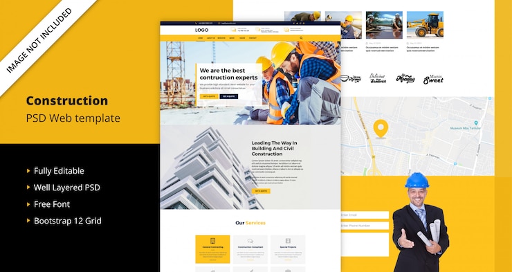 PSD plantilla de sitio web de construcción