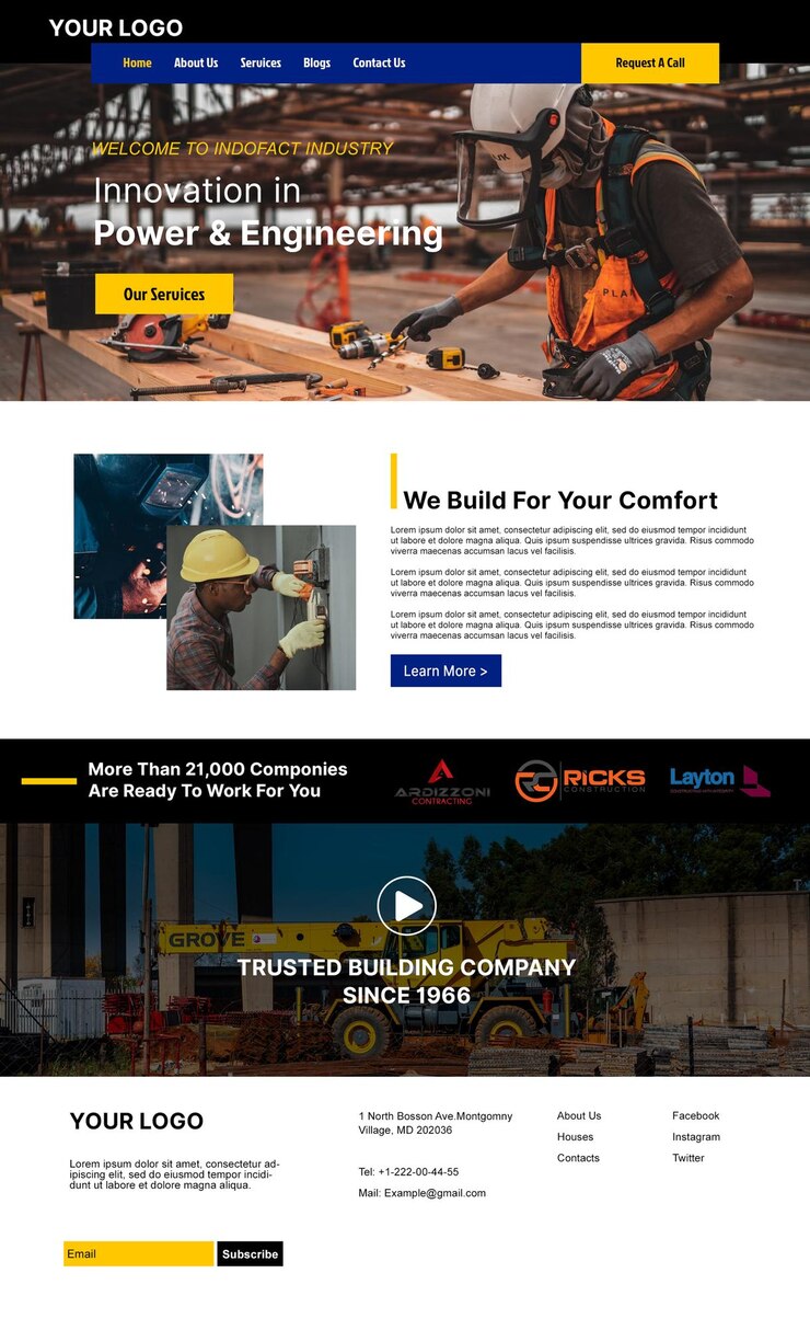 PSD plantilla de sitio web de energía e ingeniería
