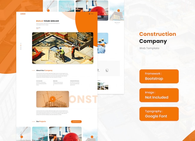 PSD plantilla de sitio web de servicio de construcción