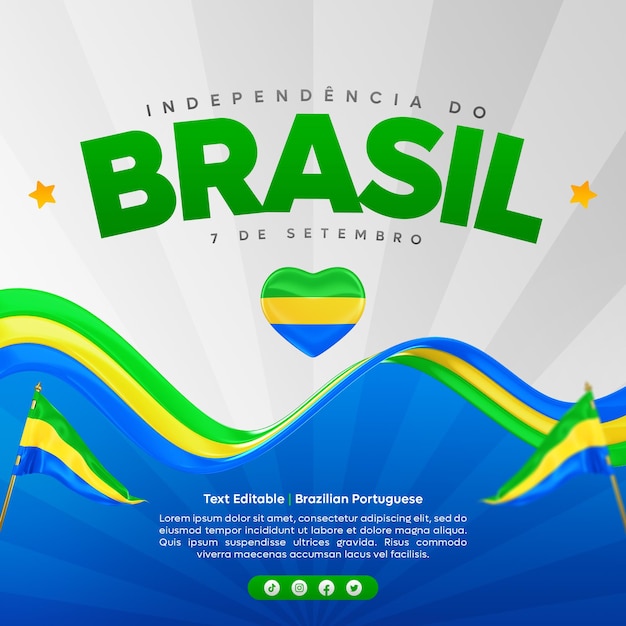 PSD plantilla social media día de la independencia de brasil render 3d semana de brasil