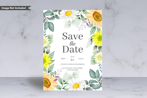 Plantilla de tarjeta de boda floral PSD