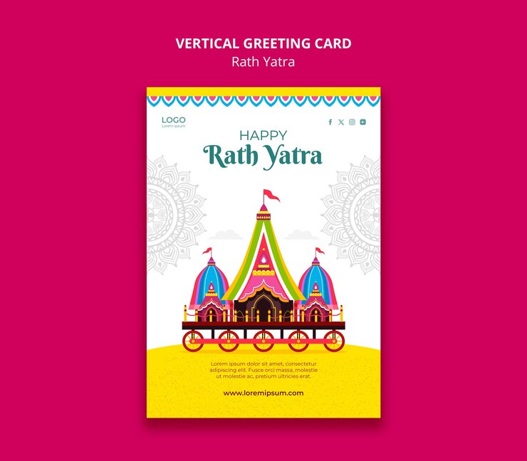 PSD plantilla de tarjeta de felicitación para la celebración de rath yatra