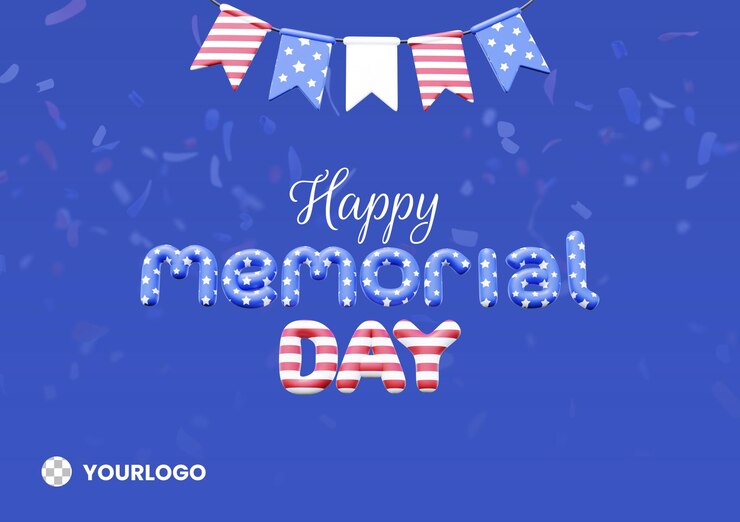 PSD plantilla de tarjeta de felicitación día de los caídos bandera de representación 3d ilustración