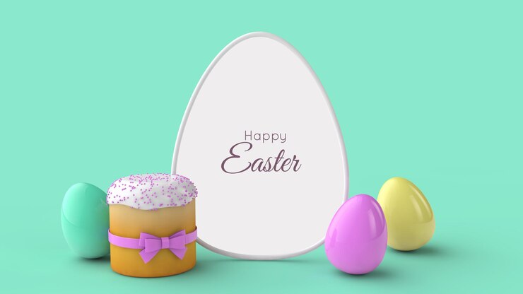 PSD plantilla de tarjeta de felicitación de pascua marco huevos y pan de pascua