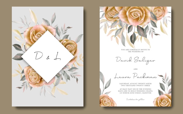 plantilla de tarjeta de invitación con acuarela rosas amarillas