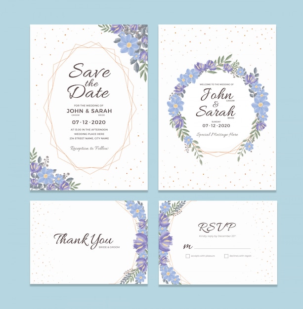 Plantilla de tarjeta de invitación de boda con adornos florales de acuarela