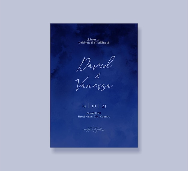 PSD plantilla de tarjeta de invitación de boda azul oscuro editable