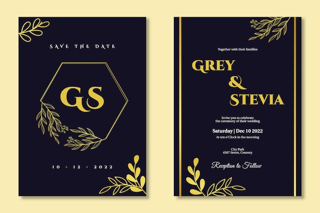 PSD plantilla de tarjeta de invitación de boda elegante de lujo