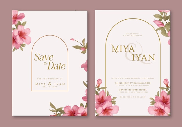 plantilla de tarjeta de invitación de boda con flor roja