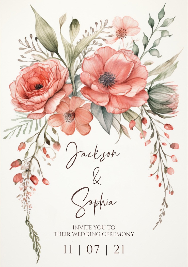 PSD plantilla de tarjeta de invitación de boda floral