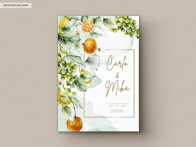 Plantilla de tarjeta de invitación de boda de frutas de verano acuarela