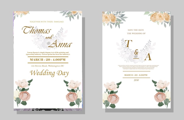 Plantilla de tarjeta de invitación de boda hermosa corona floral