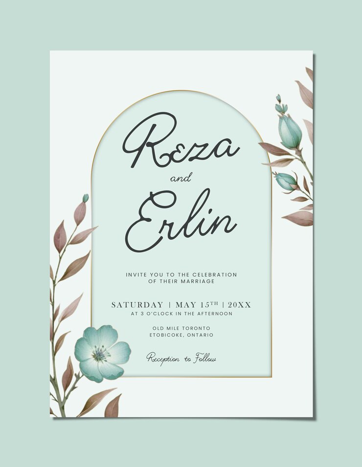 PSD plantilla de tarjeta de invitación de boda de una sola cara con flores