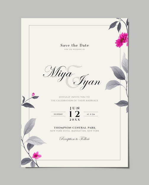 plantilla de tarjeta de invitación de boda de una sola cara con fondo de flor