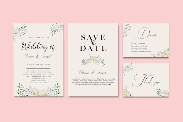 plantilla de tarjeta de invitación de boda con texto y flor PSD Premium