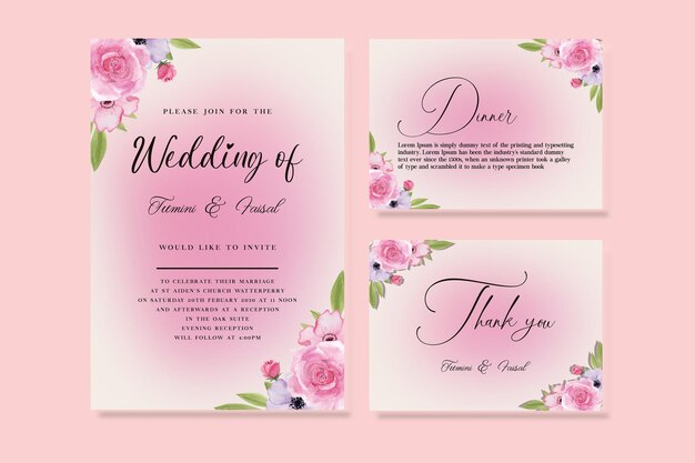 PSD plantilla de tarjeta de invitación de boda con texto y flor psd premium